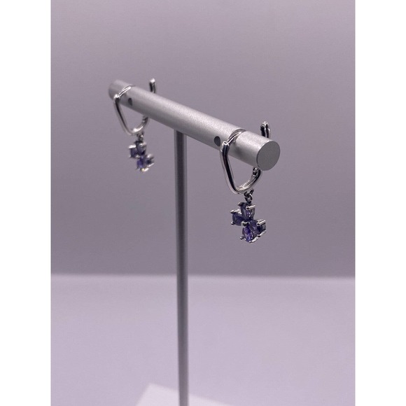 Four Leaf Purple CZ Flower Design Sterling Silver S925 - Picture 2 of 4